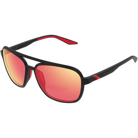 100% Kasia Aviator Sunglasses - Round - Black - Red Mirror 61042-100-43