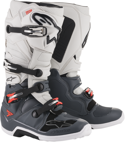 ALPINESTARS(MX) Tech 7 Boots - Dark Gray/Light Gray/Red Fluorescent