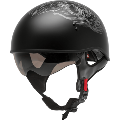 GMAX HH-65 Half Helmet Ghost/Rip Naked Matte Black/Silver