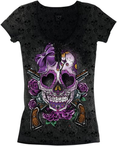 LETHAL THREAT Women's Day of the Dead Gun Tee