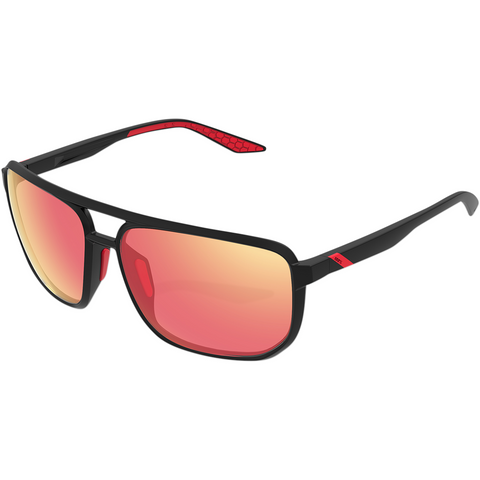 100% Konnor Aviator Sunglasses - Square - Black - Red Mirror 61043-100-43