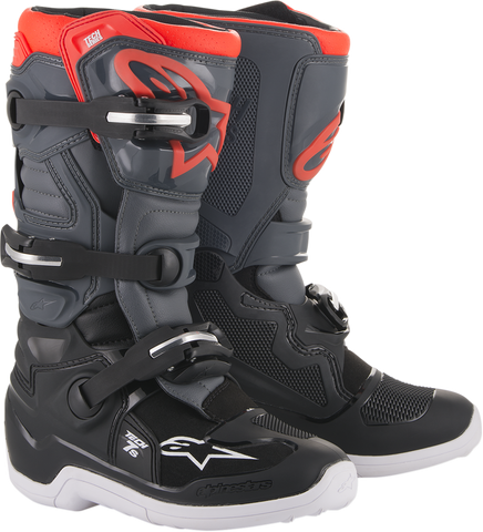 ALPINESTARS(MX) Tech 7S Boots - Dark Gray/Light Gray/Red Fluorescent