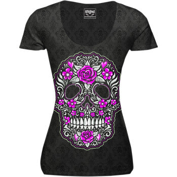 LETHAL THREAT Women's Skullflowers T-Shirt - Black