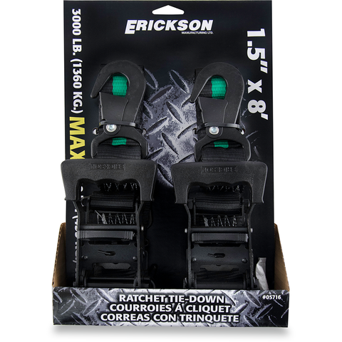 ERICKSON Ratchet Tie-Down - 1.5" x 8' - Black 05716