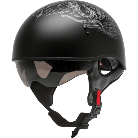 GMAX  HH-65 Half Helmet Ghost/Rip Naked Matte Black/Silver